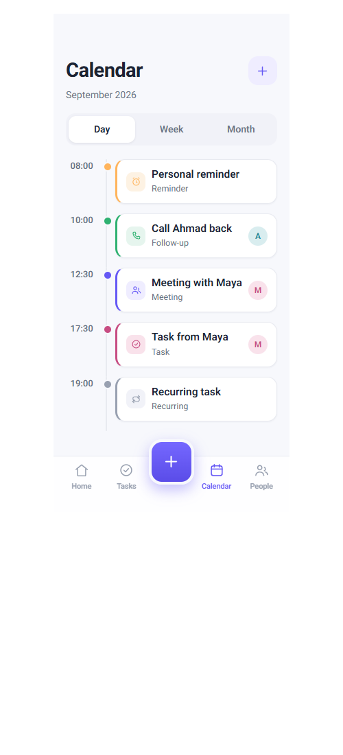 TaskFup calendar agenda timeline and meeting view